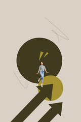 Obraz premium Sketch design 3d image collage of happy businessman businesswoman stand arrow development career chance promotion employee