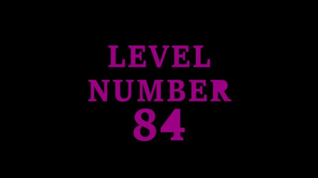 3d text level concept. Level 84 text animation with holographic gradient and dot pattern on green background