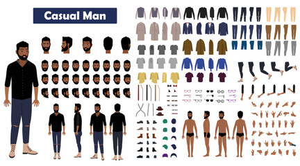 causal man Cartoon 2d man character constructor sets for full body and head rigging 