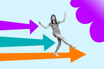 Image pop 3d zine full collage of happy businessman businesswoman stand arrow development career...