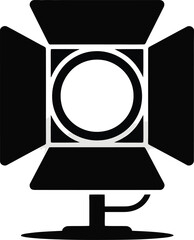 Studio light icon in black and white representing film photography stage lighting or video production suitable for creative projects and design elements related to entertainment
