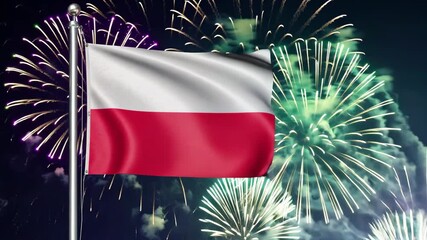 National flag independence state Poland, background fireworks. AI Generative - Powered by Adobe