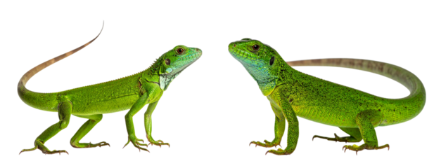  Full Body Side View of Green Lizard on Transparent Background