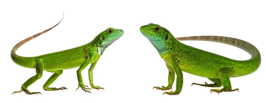  Full Body Side View of Green Lizard on Transparent Background