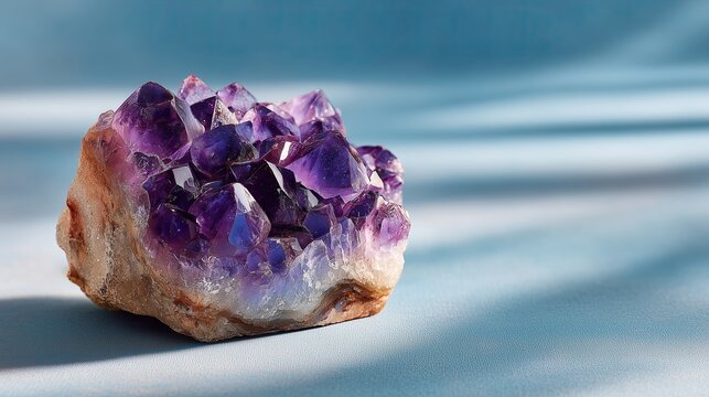 A macro photo of a rough amethyst gem with glowing purple hues