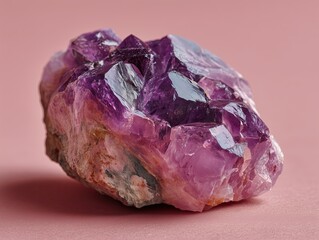 Fototapeta premium A macro photo of a rough amethyst gem with glowing purple hues