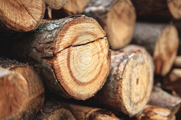 Wood logs and rings Timber pile Deforestation focus Lumber sector Cut wood Woodstack setting Nature parks Istanbul TURKEY Belgrad Forest