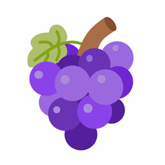 Flat Vector Illustration of Purple Grapes with Green Leaf