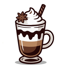 Cup of cold ice cream with chocolate flavor and cream in a mug vector illustration