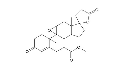 eplerenone molecule, structural chemical formula, ball-and-stick model, isolated image aldosterone antagonist