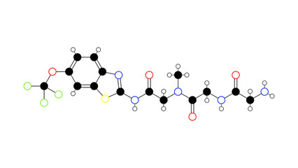 troriluzole molecule, structural chemical formula, ball-and-stick model, isolated image neuroprotective agent