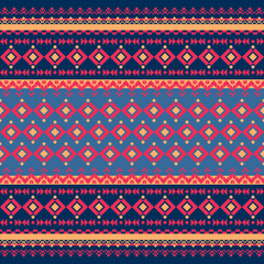 geometric ethnic pattern Blue, red. Native American tribal fabric, design vector for woven textile printing,tile,carpet,cards,motifs,picture books,boho indian ornament seamless Southwest Aztec pattern