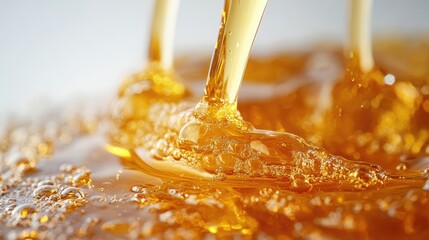 Golden milk splash on white, an abstract liquid motion