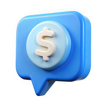 3d blue speech bubble with white dollar sign isolated on transparent background	