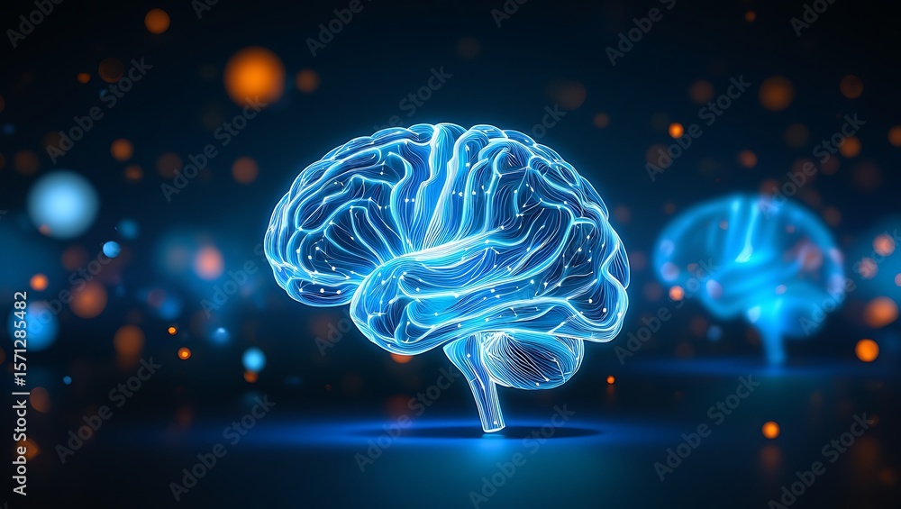 Poster abstract brain representation with neural connections, conceptual brain imagery depicting cognition 