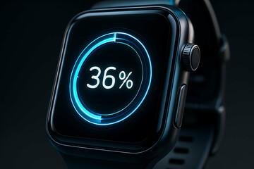 36 percent. A close-up of a smartwatch screen displaying a 36% progress circle on a dark background.