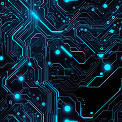Abstract blue circuit board pattern with glowing nodes