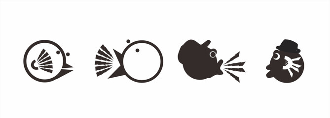 Collection of sets of communication symbols between speaker and listener in black and white, simple design