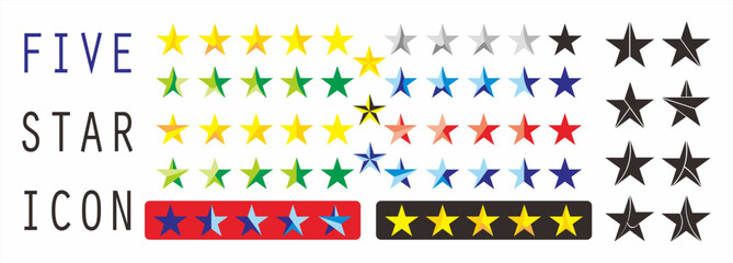Collection of sets of five star signs of various variations for rating