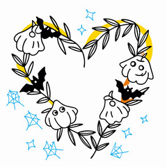 Halloween Heart Wreath Clipart: Pumpkins, Bats, Vines