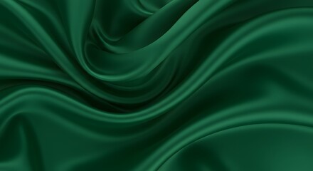 Obraz premium Elegant Emerald Abstract Dark Green Satin Fabric Draping with Soft Folds, Luxury Textile Background