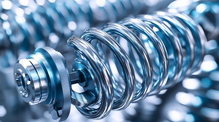 A close-up of a metallic coil spring showcases its craftsmanship and robust design