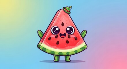 Cute Watermelon Slice Cartoon Character with Big Eyes | Summer Fruit Mascot for Children's Illustrations, Stickers and Educational Content