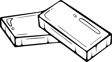 Two chocolate pieces. Dessert fragments lying one on top of the other. Vector illustration in hand drawn doodle sketch style. Line art isolated on white for coloring book, print