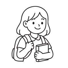 Schoolgirl with Backpack and Books Illustration for Education