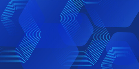 Modern abstract blue background with glowing geometric lines. Blue gradient hexagon shape design. Futuristic technology concept.