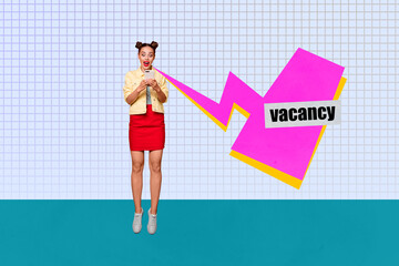 Banner 3d poster image art collage of happy businessman businesswoman receive cv employment...