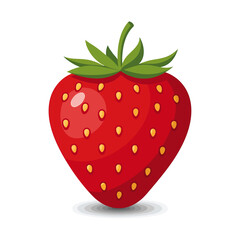 Fresh Red Strawberry with Green Leaves, Fruit Vector Illustration