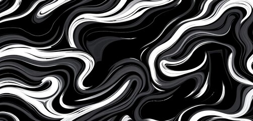 Obraz premium Abstract wavy and swirled brush strokes seamless pattern Bold black and white vector illustration, generative ai, doodle