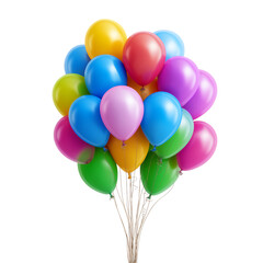 Colorful helium party balloons isolated on white or transparent background