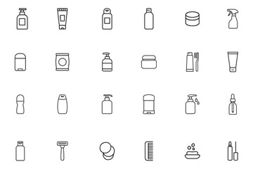 Toiletries and Cosmetics line icon set, simple outline symbols for personal care and beauty products, vector icons collection