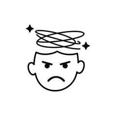 Frustrated person with tangled thoughts and dizzy stars icon