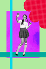 Exclusive artwork banner creative collage of happy girl guy dance chill party relax weekend...