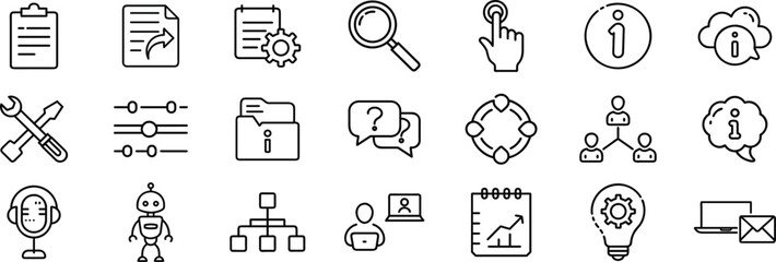 IT Management and Knowledge Base Icon Set for Digital Support Systems.