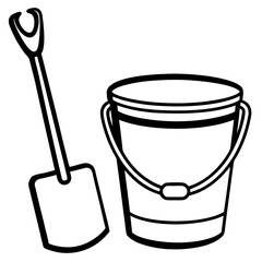 Beach bucket with shovel line art vector illustration 