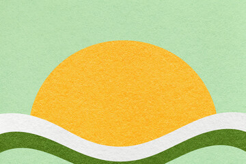 Mint textured paper background with yellow circle for copy space and white green waves for banner, presentation