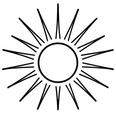 Bright sun with rays line art vector illustration 