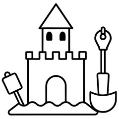 Kids sandcastle tools line art vector illustration 