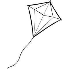 Kite flying in sky line art vector illustration 