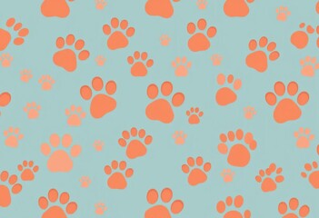 Seamless pattern of adorable dog paw prints on wrapping paper, print, festive
