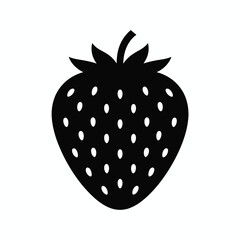 Simple black silhouette of a strawberry with white seeds on a white background