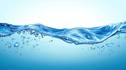 Clear blue water wave with bubbles.