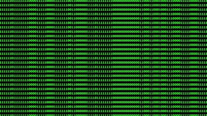 A digital background filled with green binary code (1s and 0s) arranged in rows on a black screen, resembling a classic hacker or programming interface. The visual creates a Matrix-style aesthetic, - Powered by Adobe
