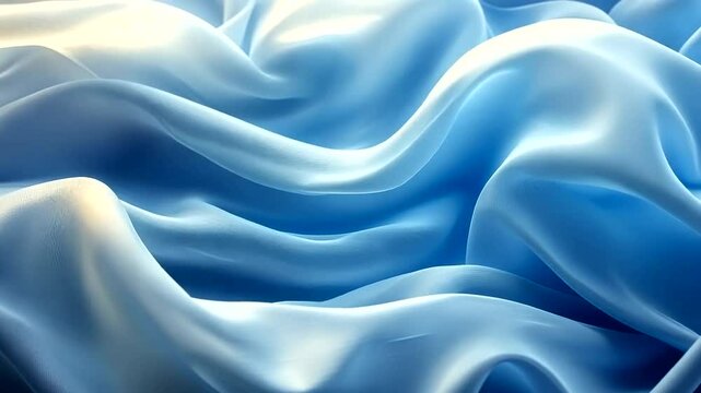 Elegant Light Blue Silk Fabric Waving Gently in Soft Light, Serene Aesthetic Background