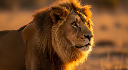 Obraz premium Majestic African Lion at Golden Hour: Wildlife Photography