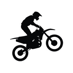Naklejka premium Silhouette of a motocross rider performing a wheelie on a dirt bike